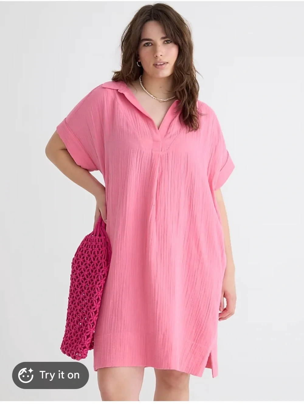 J. Crew V Neck Shirt Dress in Cotton Gauze Tea Rose Pink Large